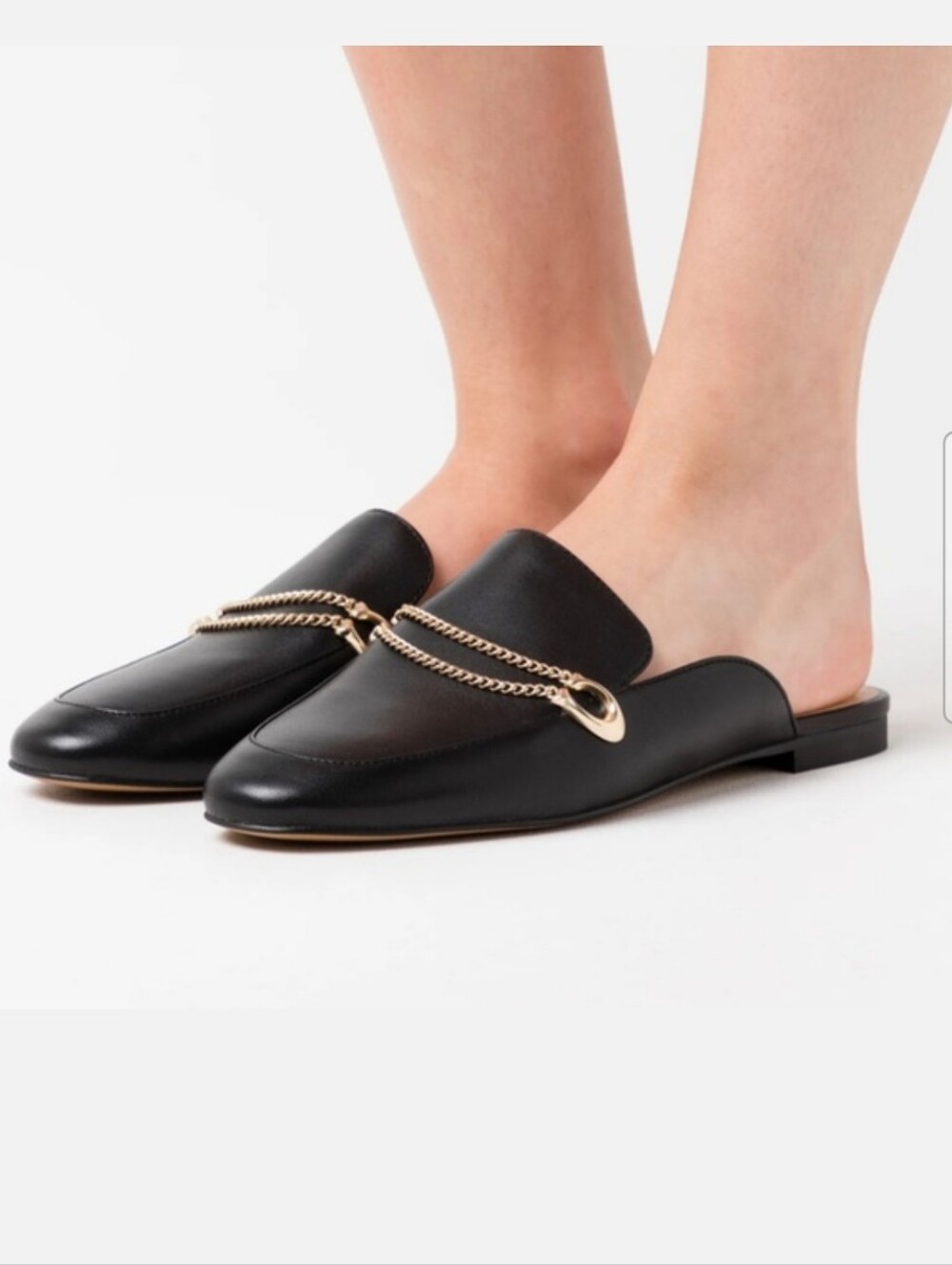 Coach Sawyer Black Leather Chain-Trim Mules